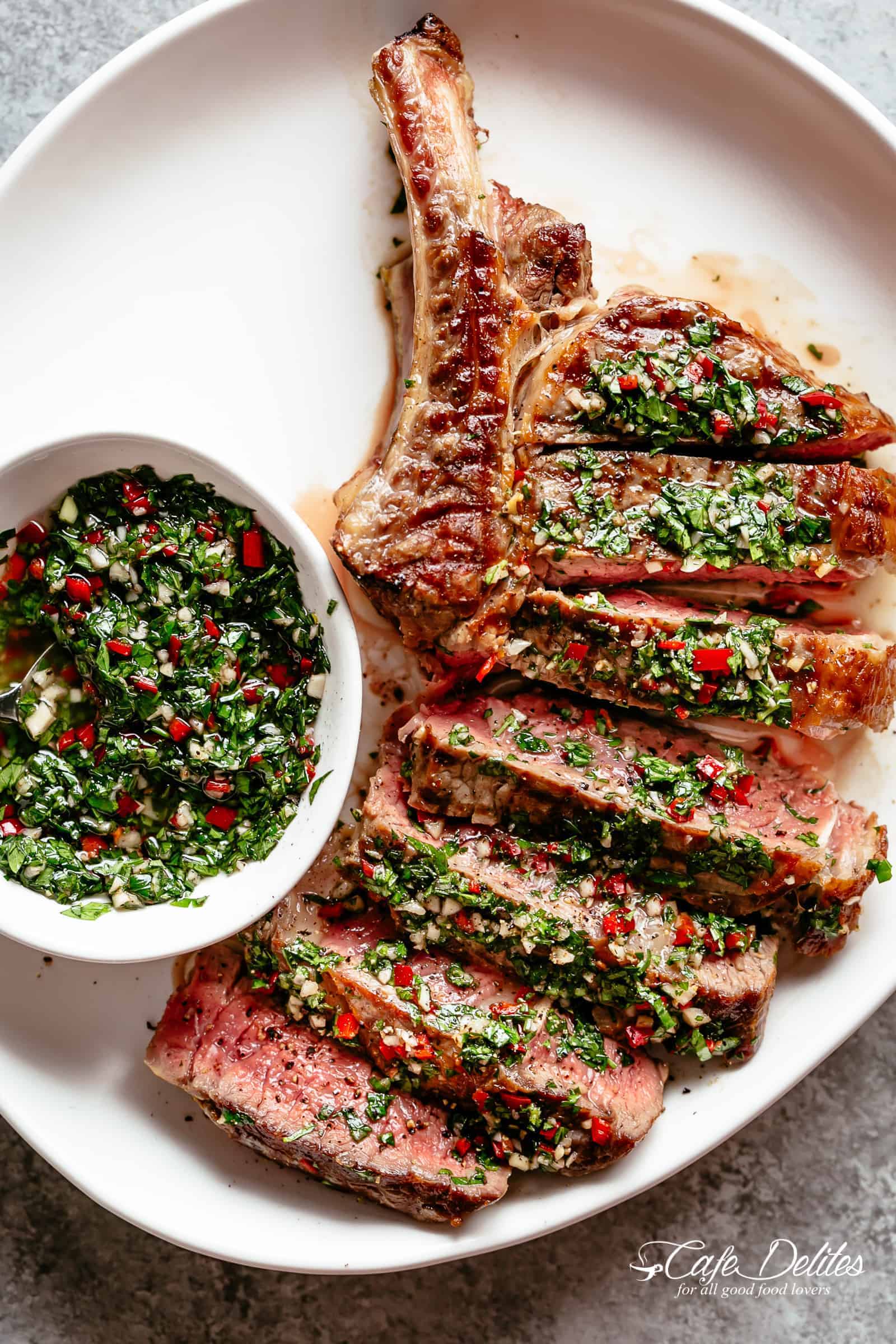 Charred Flat Iron Steak with Fresh Herb Chimichurri