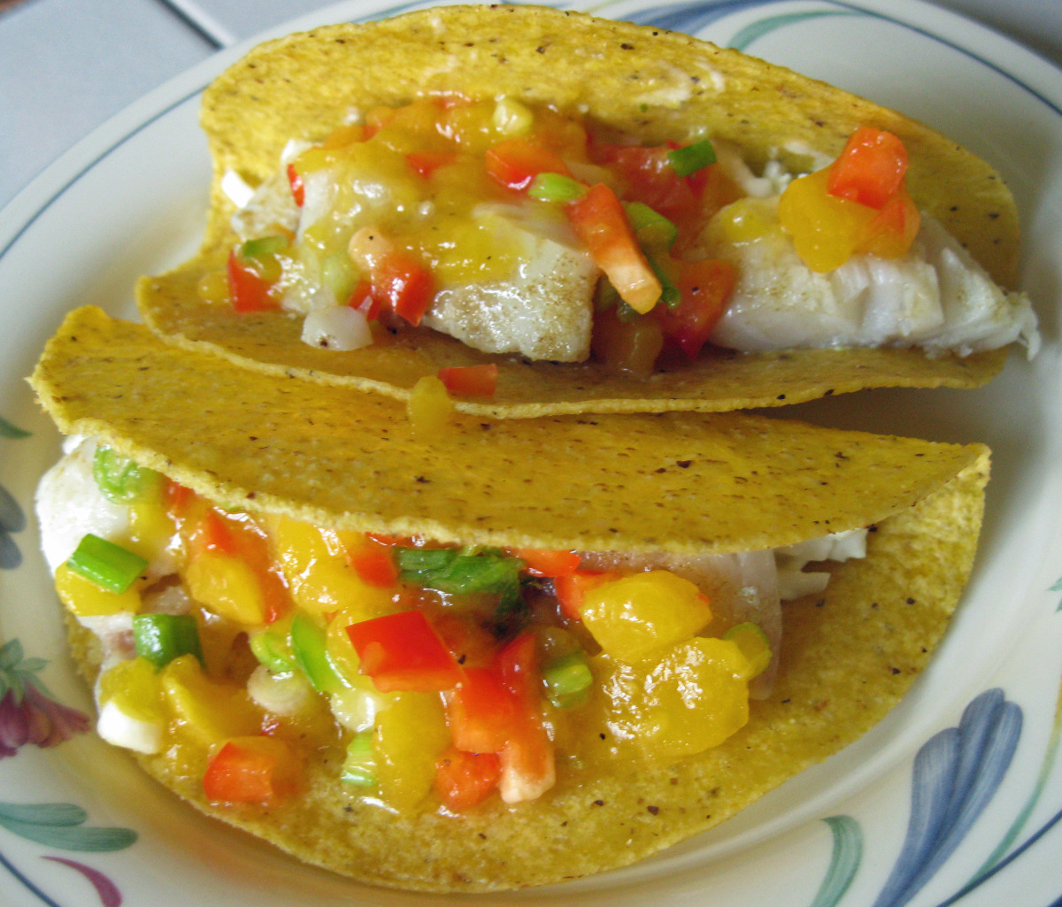 Mediterranean Spanish-Style Fish Tacos with Mango Salsa