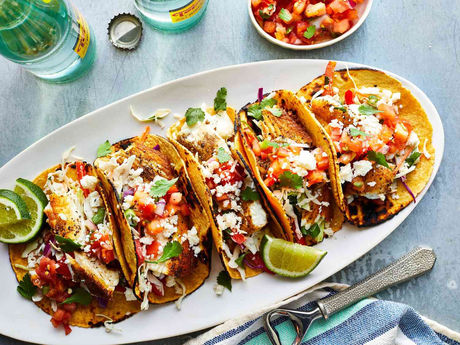 Pan-Seared Chorizo and Pepper Tacos with Cilantro-Lime Slaw