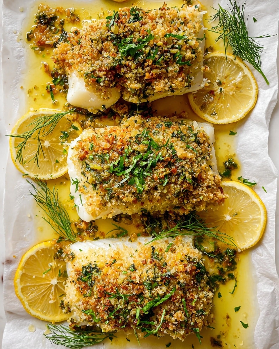 Baked Herb-Crusted Cod with Lemon Butter Sauce