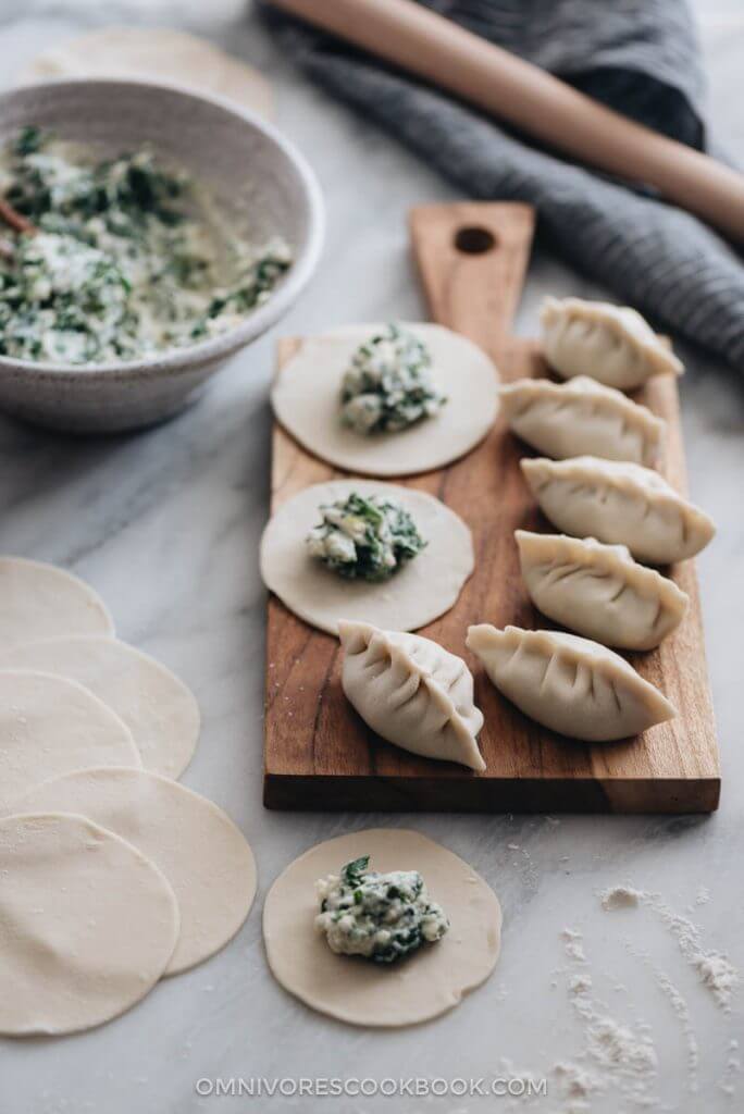 Tibetan Spinach and Cheese Momos with Garlic Chutney