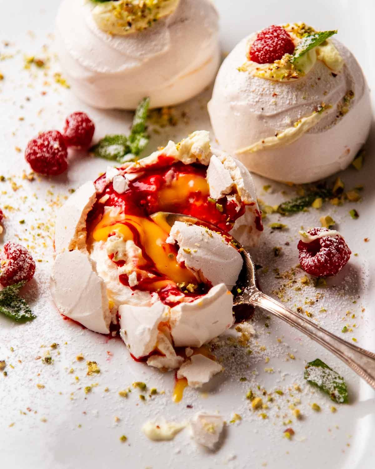 Macadamia and Davidson’s Plum Pavlova with Finger Lime Cream