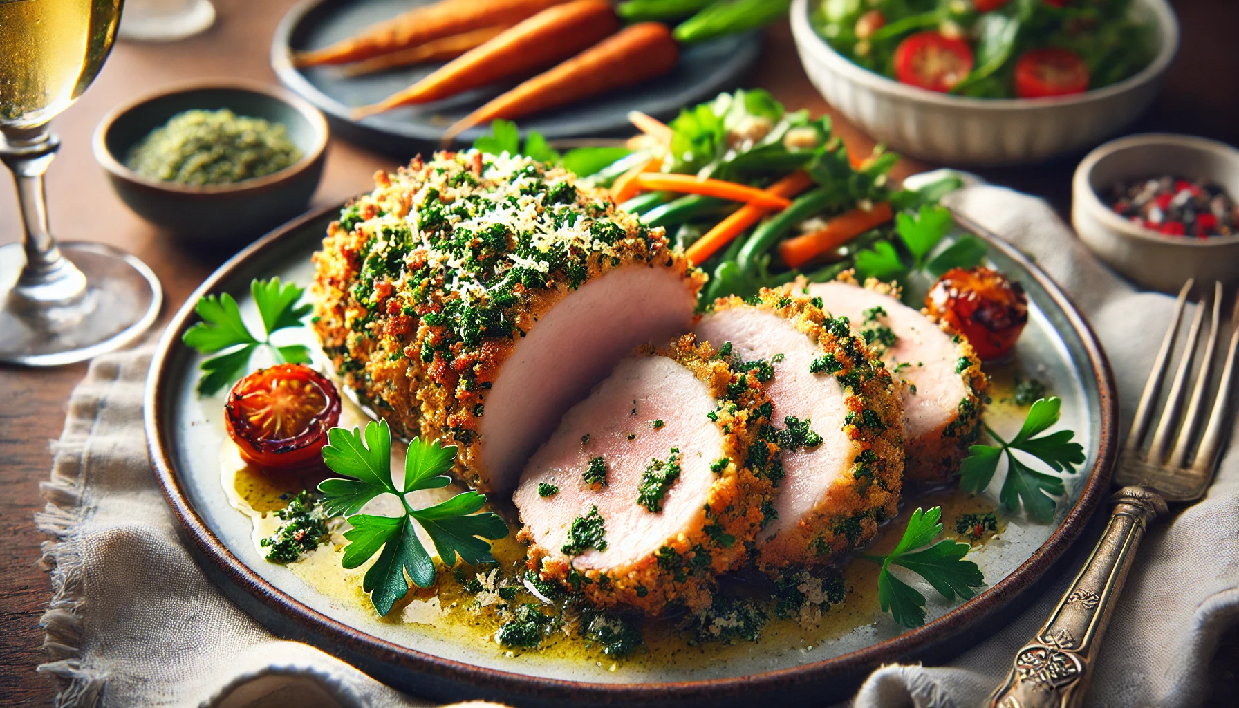 Crispy Parmesan-Crusted Pork Tenderloin with Garlic Herb Butter