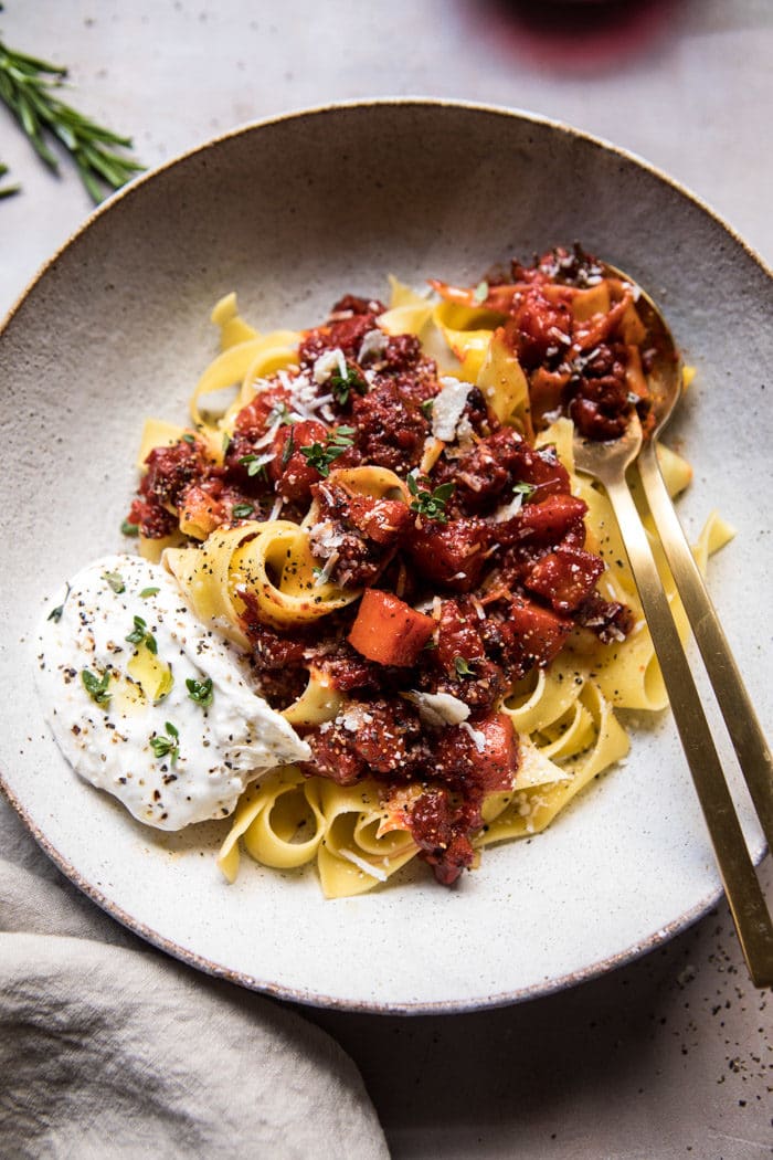 Slow-Roasted Tomato and Basil Ragù with Pappardelle