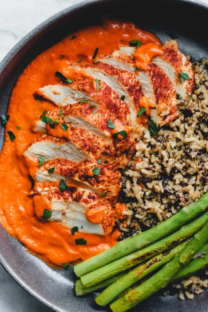 Pan-Seared Chicken with Romesco Sauce and Roasted Red Peppers