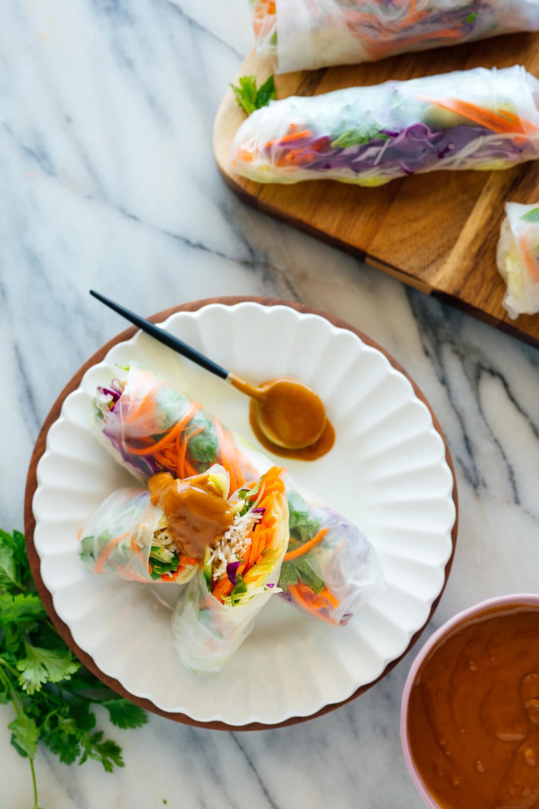 Vegetarian Vietnamese Fresh Spring Rolls with Peanut Dipping Sauce