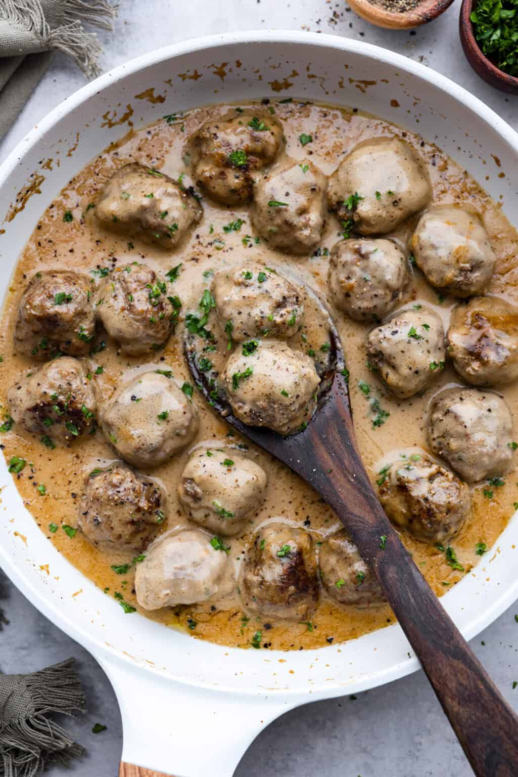 Cheese-Stuffed Meatballs in Creamy Mushroom Sauce