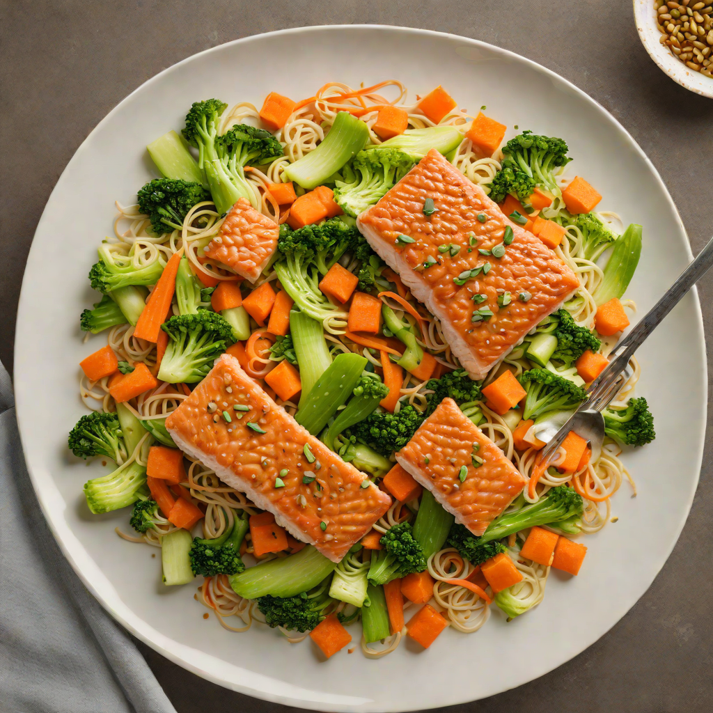 Stir-Fried Ginger Salmon with Baby Bok Choy and Carrots