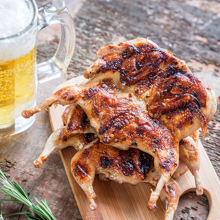 Grilled Laotian Marinated Quail with Sweet Soy Glaze