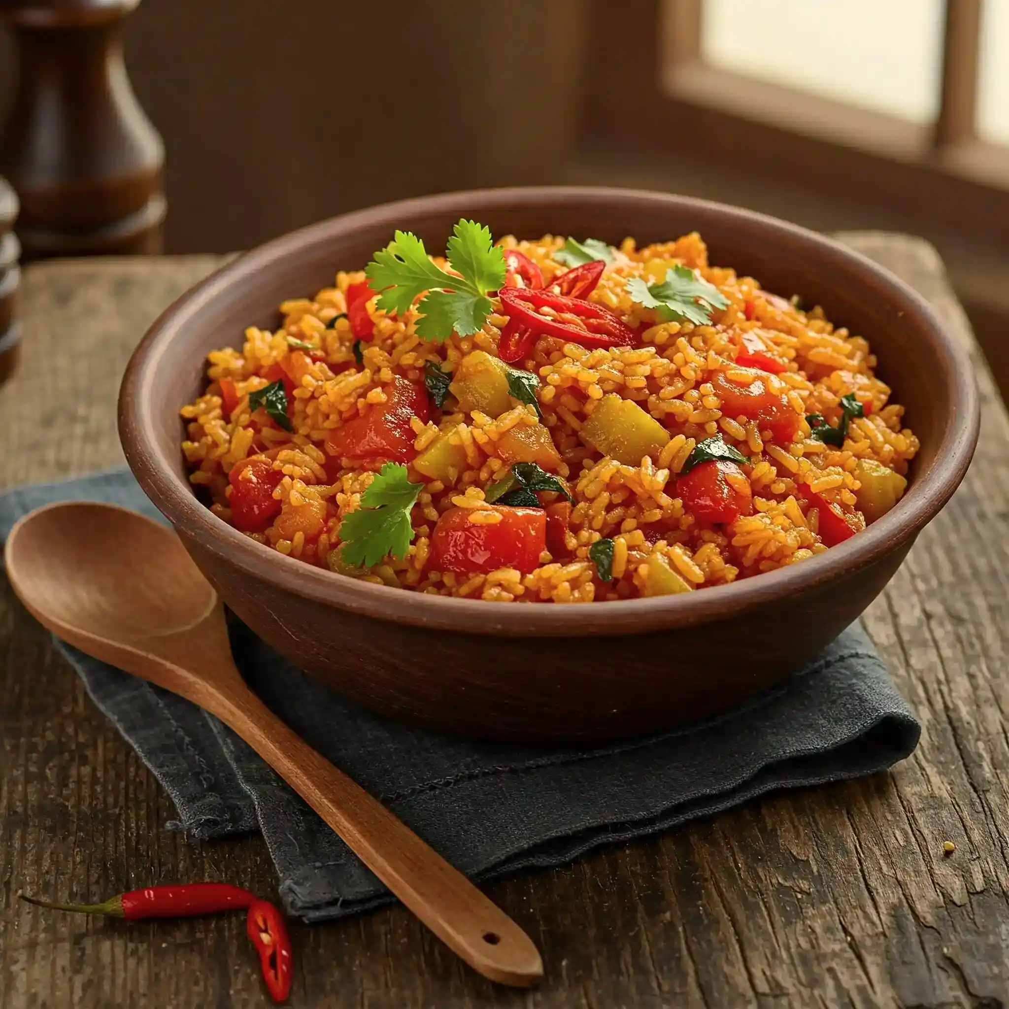 One-Pot Nigerian Jollof Rice with Tomato and Bell Peppers