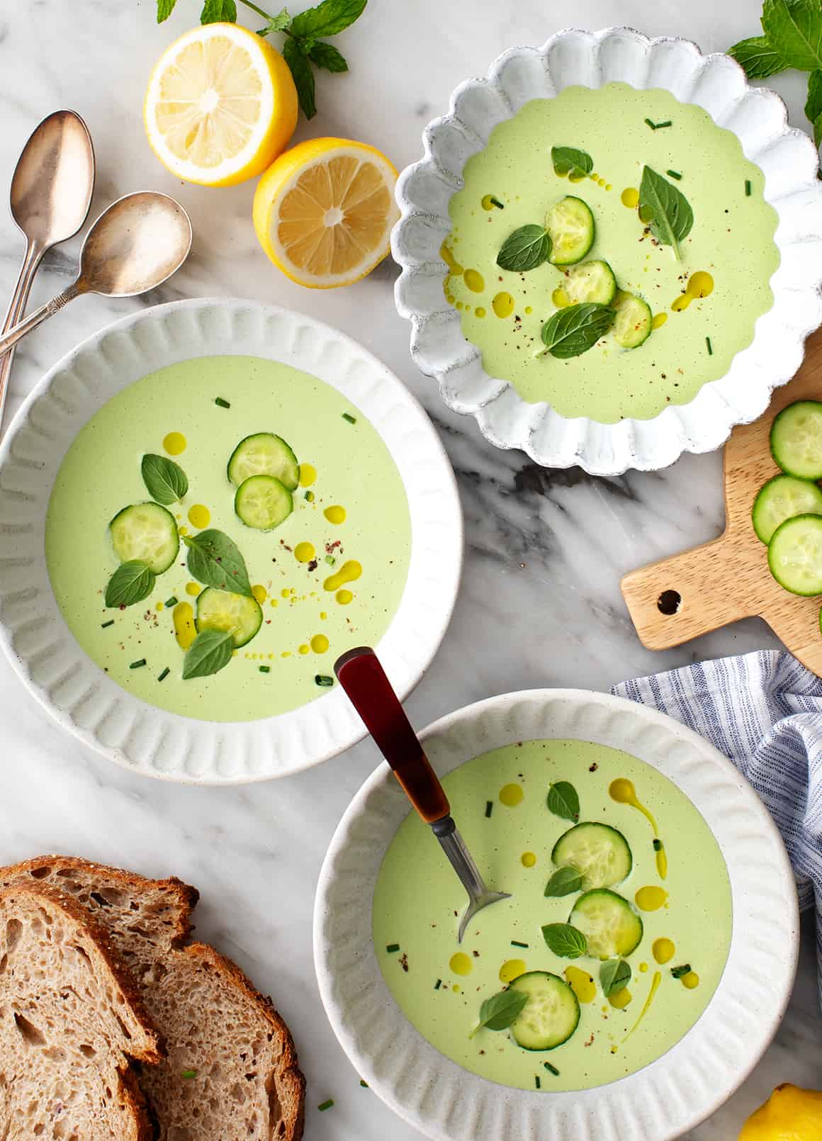 Cold Cucumber Avocado Soup with Greek Yogurt