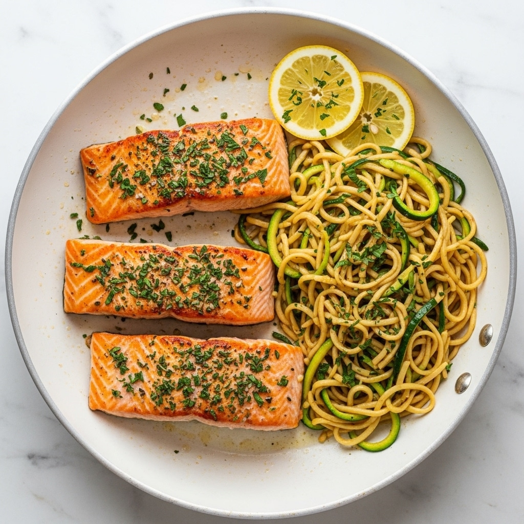 Zucchini Noodle Salad with Lemon-Herb Salmon
