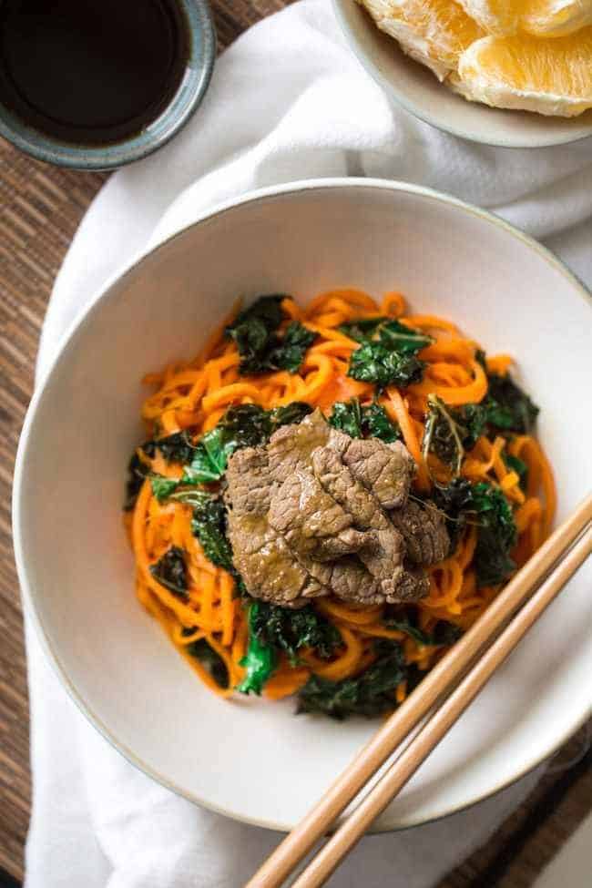 Beef & Kale Stir-Fry with Sweet Potato Mash