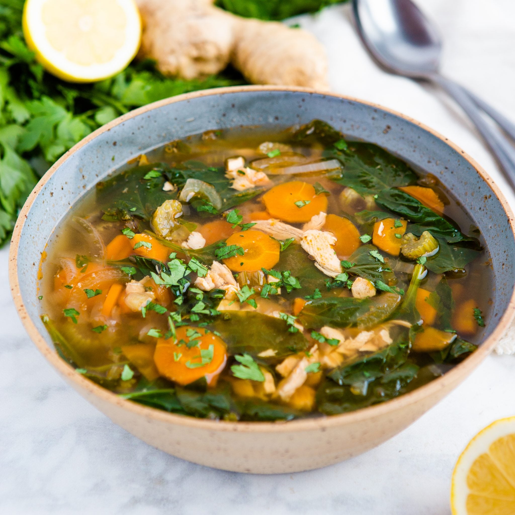 Simmered Ginger-Lemon Chicken Soup for Cold Relief