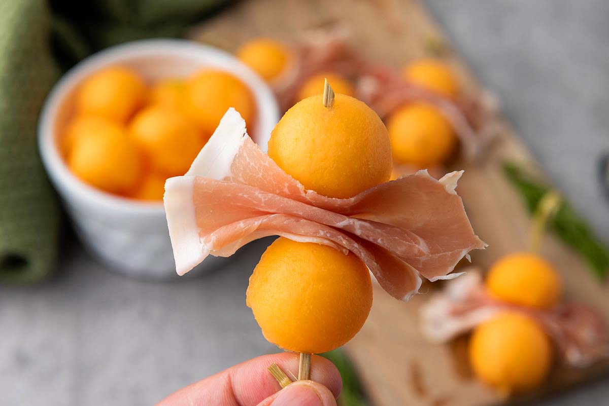 Aperol-Glazed Prosciutto & Honeydew Bites