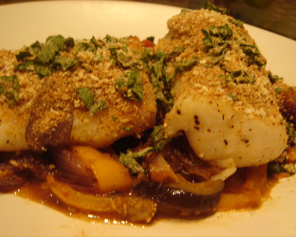 Aperol-Infused Lemon-Herb Cod with Roasted Vegetables
