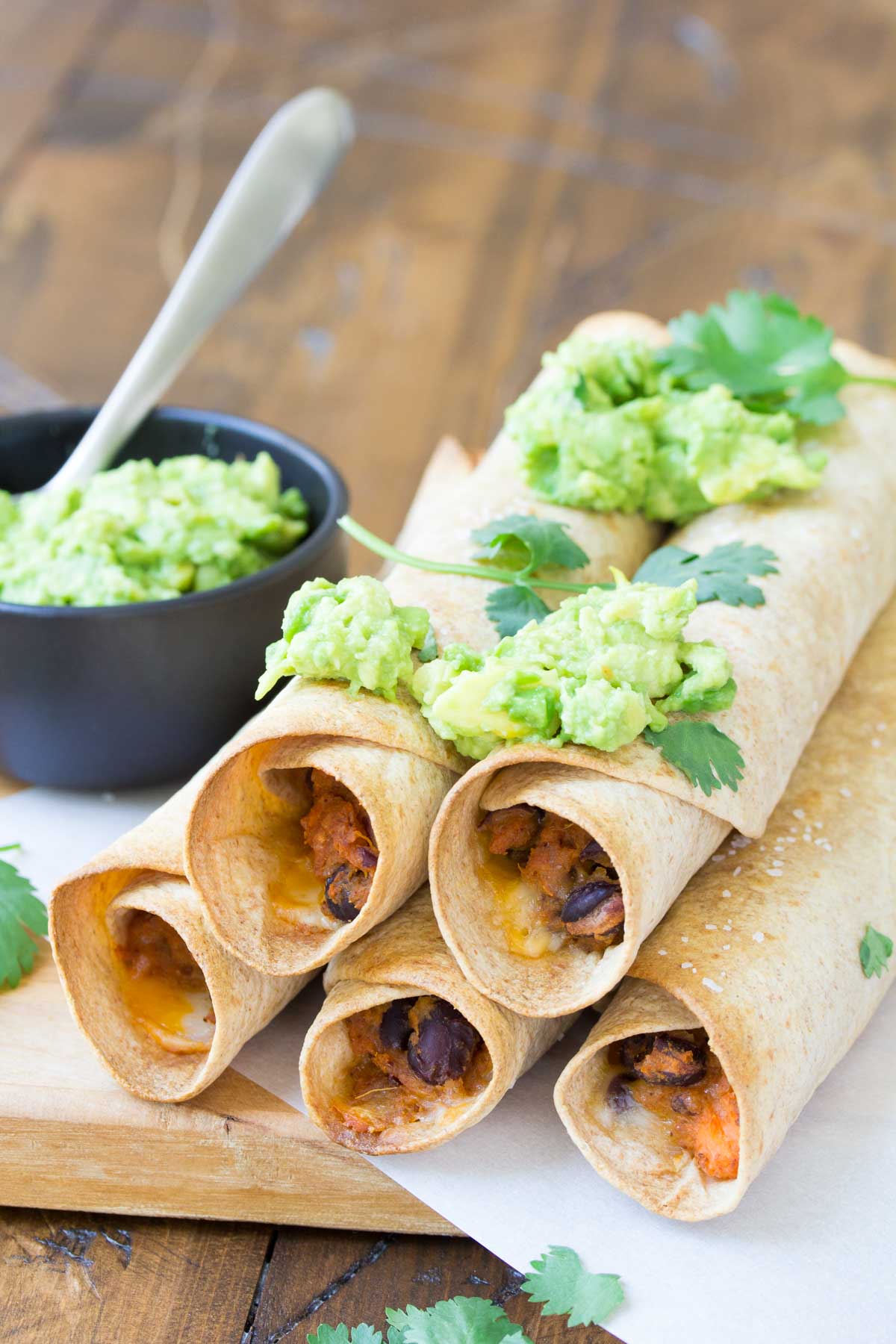 Baked Tiki-Style Sweet Potato and Black Bean Taquitos