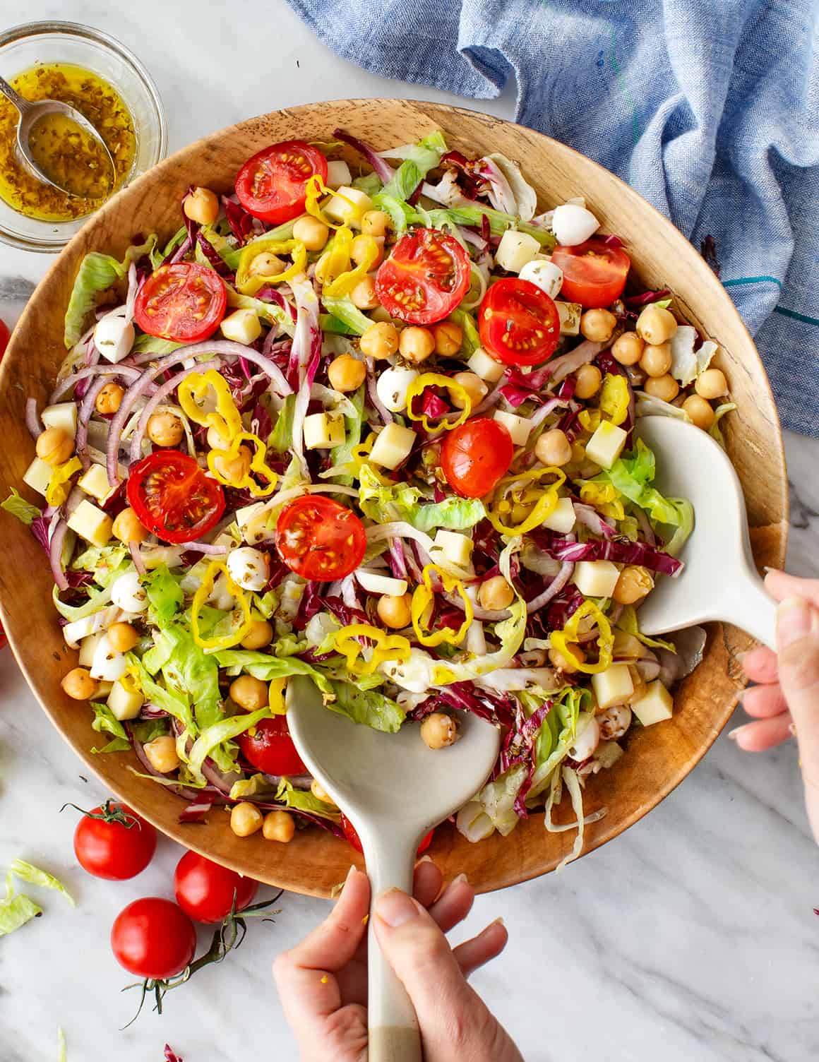 Chopped Italian Mixed Greens Salad with Meats and Pepperoncini