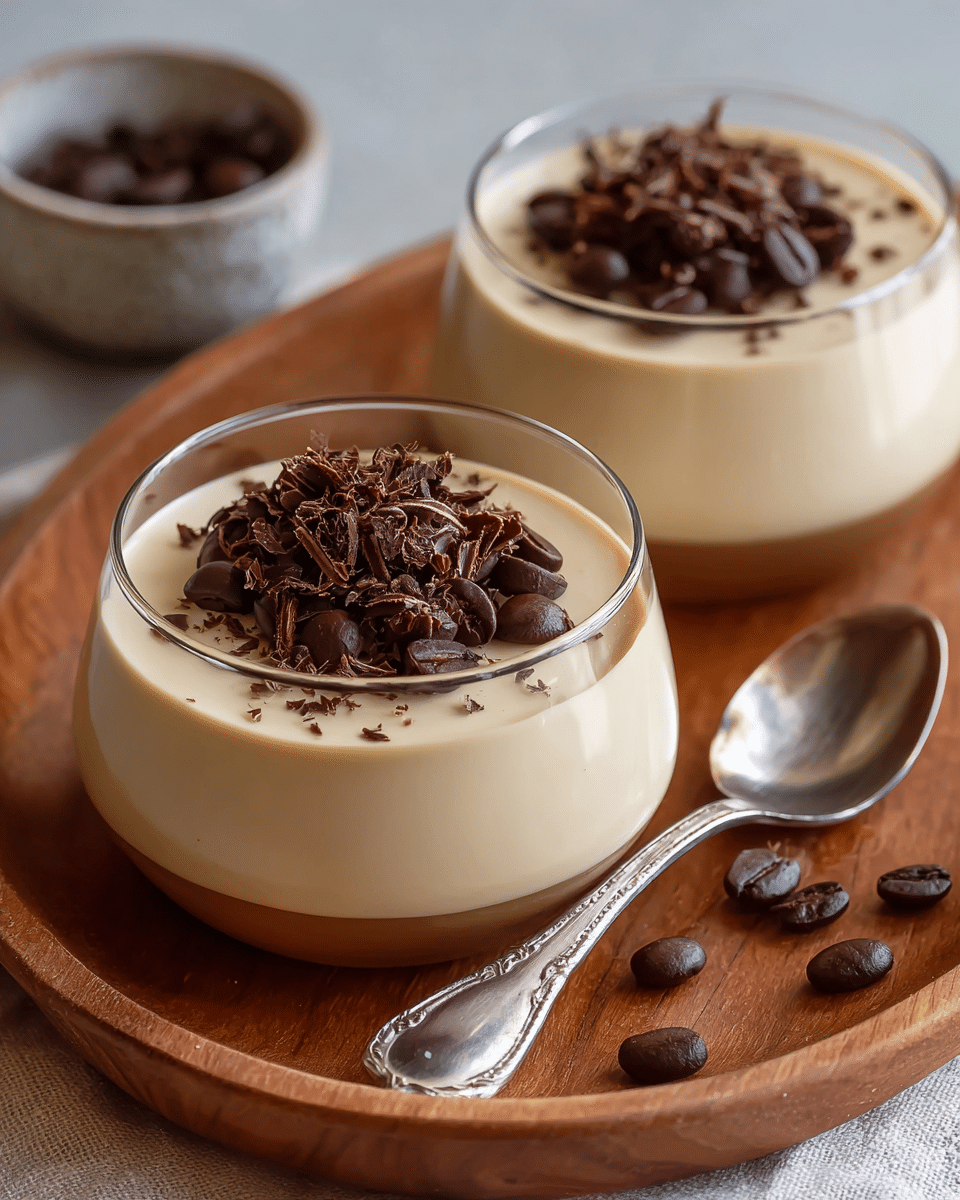 French Press Coffee Panna Cotta with Chocolate Shavings