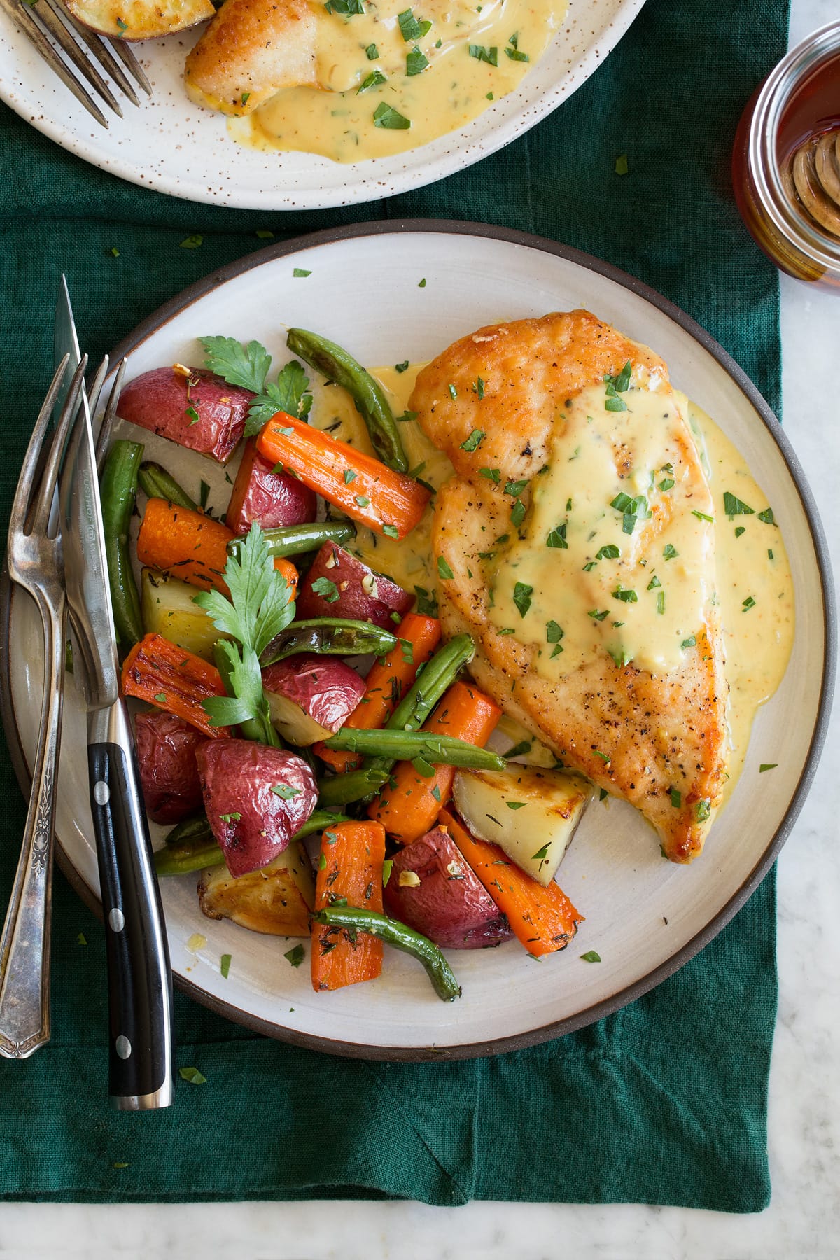 Sautéed Chicken with Honey Mustard and Roasted Spring Vegetables