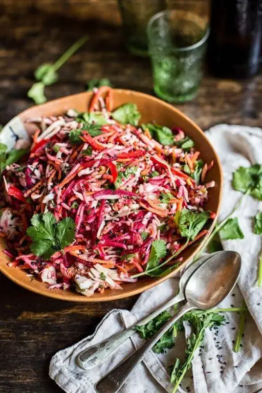 Ethiopian-Inspired Beet and Carrot Salad with Lemon-Tahini Dressing