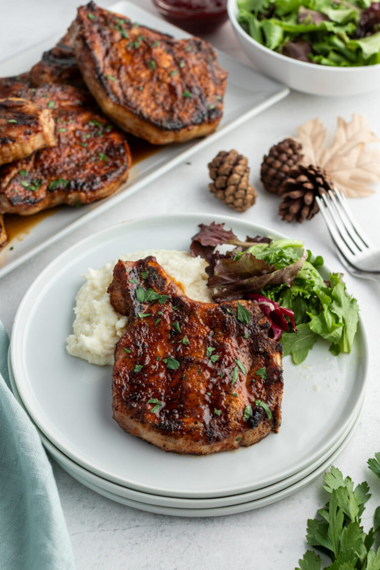 Grilled Norse-Spiced Pork Chops with Apple-Cranberry Glaze