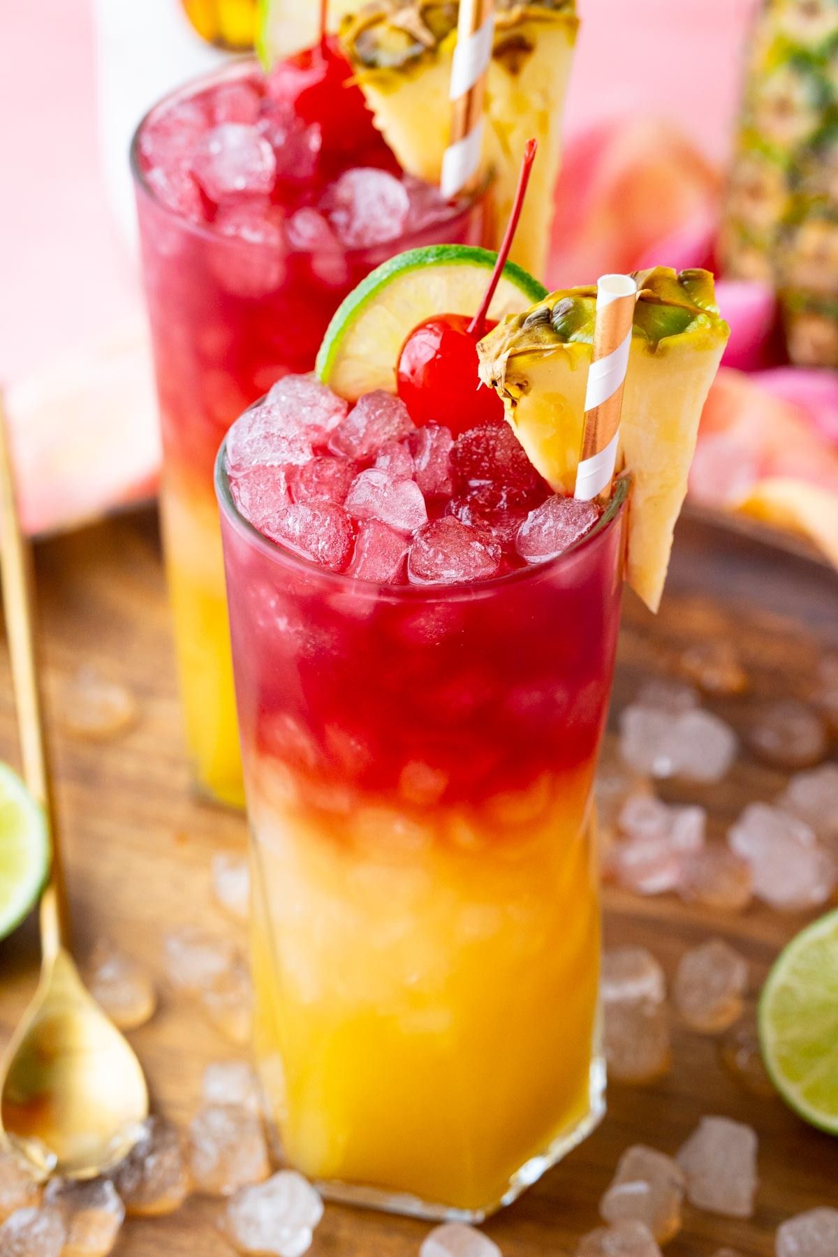 Layered Tropical Rum Sunset with Pineapple and Grenadine
