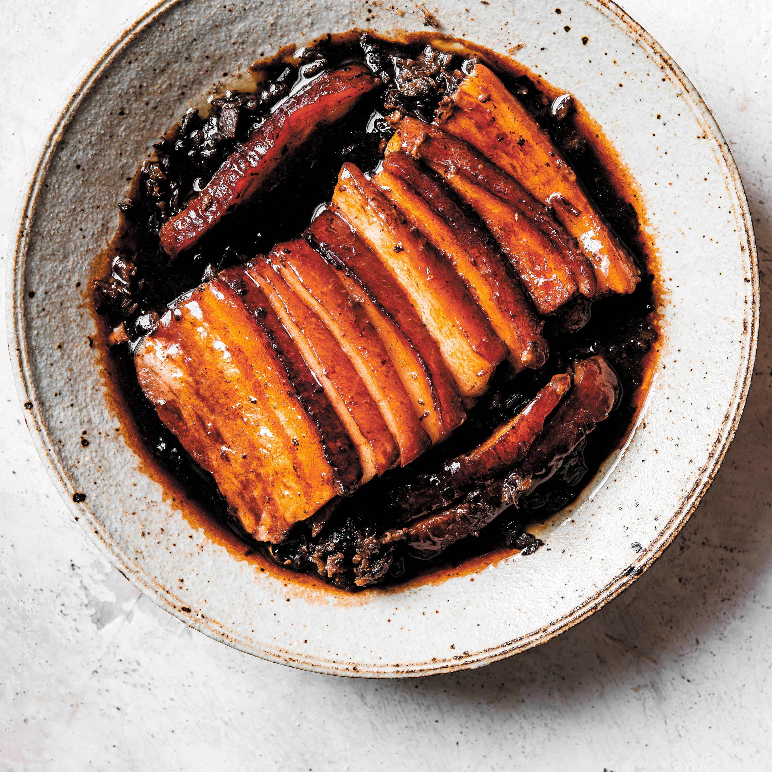 Pan-Seared Shanghai-Style Pork Belly with Soy-Braised Greens