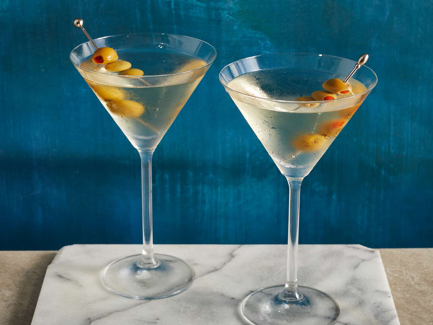 Vodka Martini Stirred with Olive Garnish