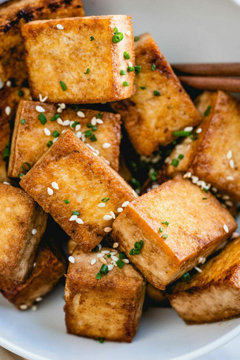 Crisp Pan-Fried Tofu with Garlic Soy Glaze