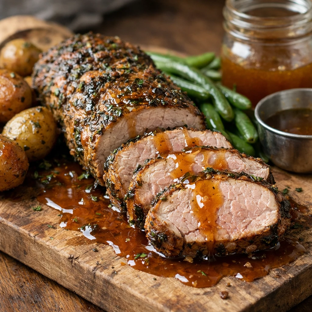 Herb-Roasted Pork Loin with Apple Cider Reduction
