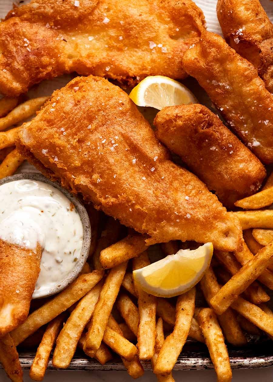 Craft Beer-Battered Fish and Chips with Tartar Sauce