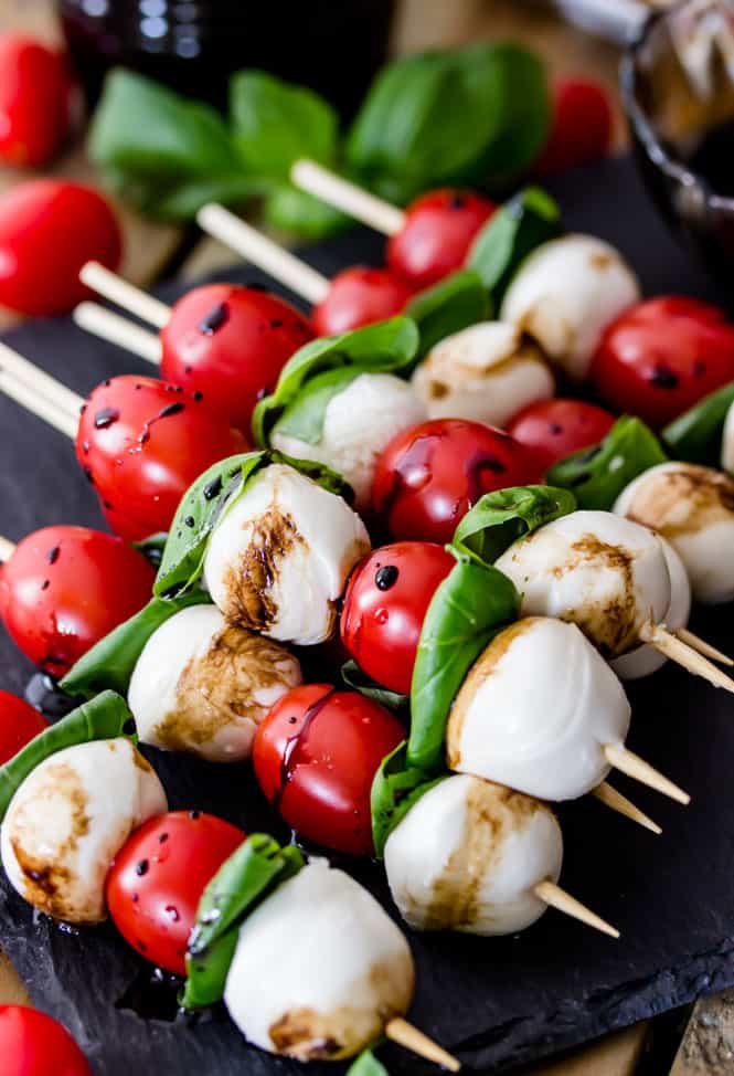 Finger Food Mini Caprese Skewers with Balsamic Glaze