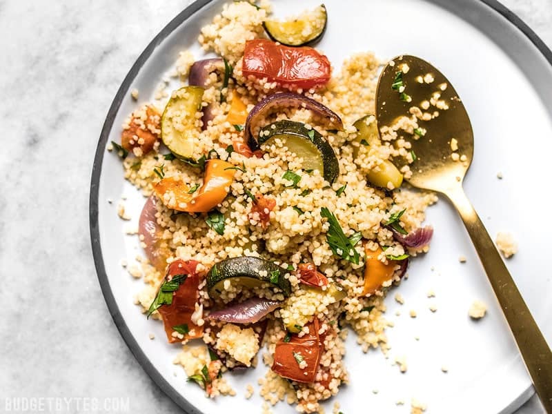 Oven-Roasted Mediterranean Vegetable Couscous with Lemon and Olive Oil