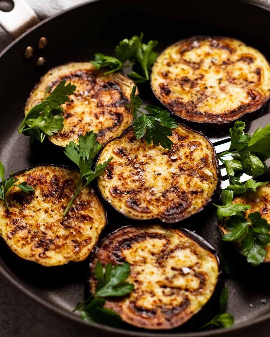 Pan-Fried Eggplant with Tomato-Garlic Sauce and Manchego