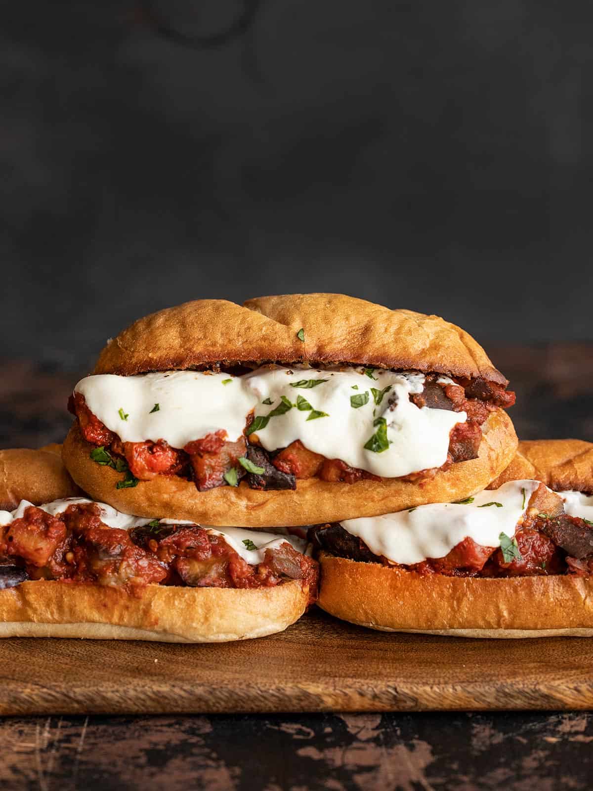 Grilled Eggplant Parmesan Hoagies with Mozzarella and Basil