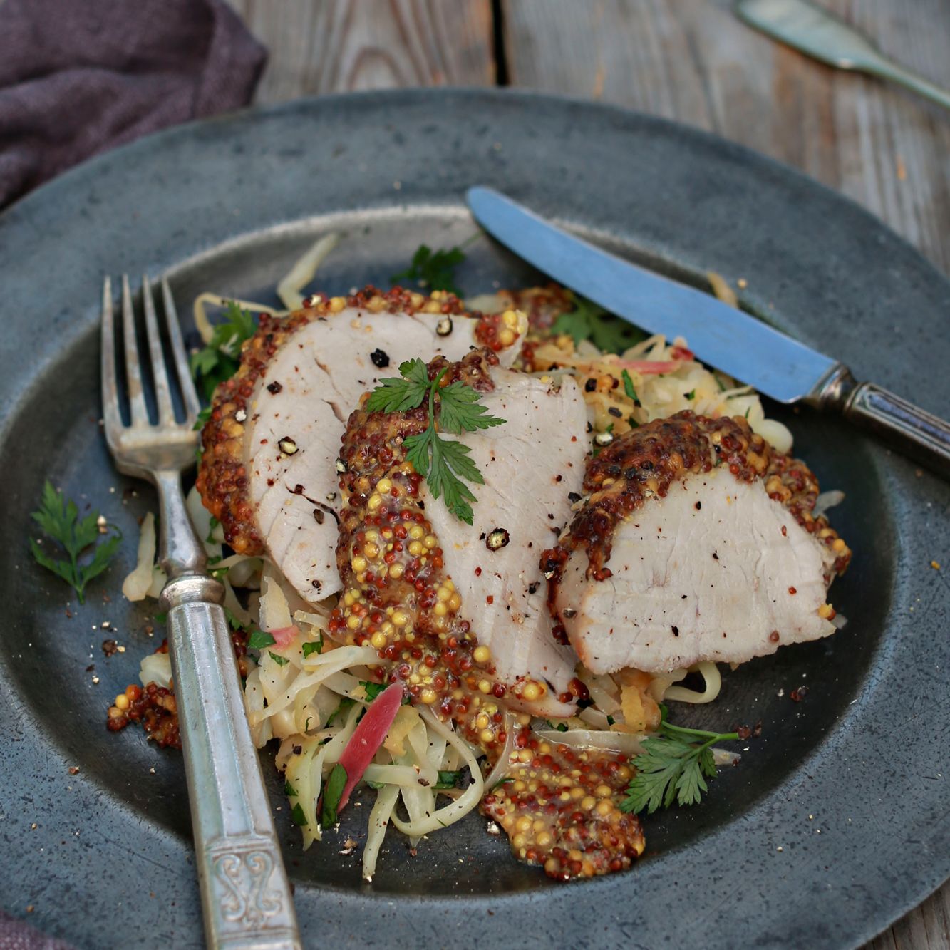 Roasted Herb-Crusted Pork Tenderloin with Apple and Fennel Slaw