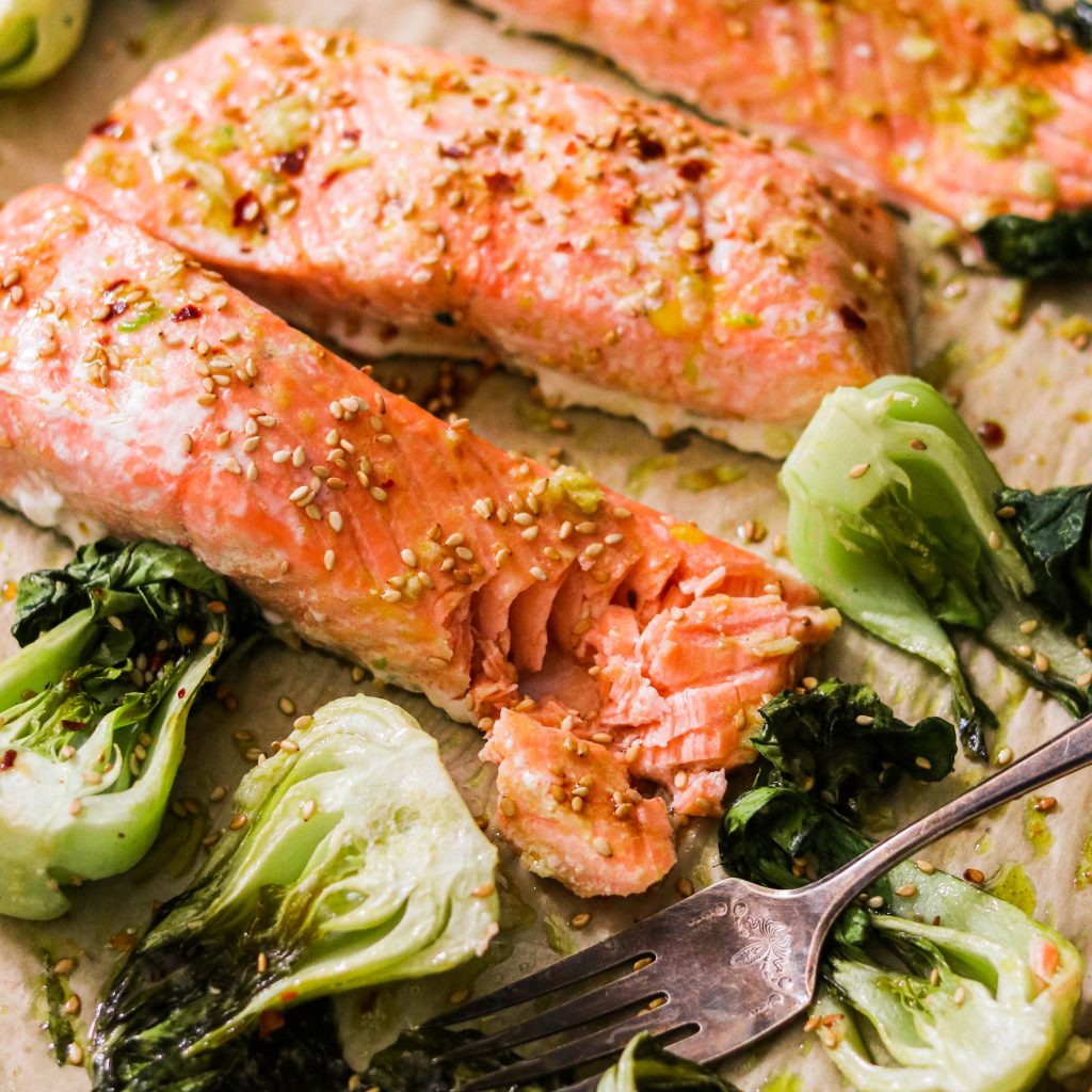 Lemon-Dill Salmon with Avocado & Bok Choy