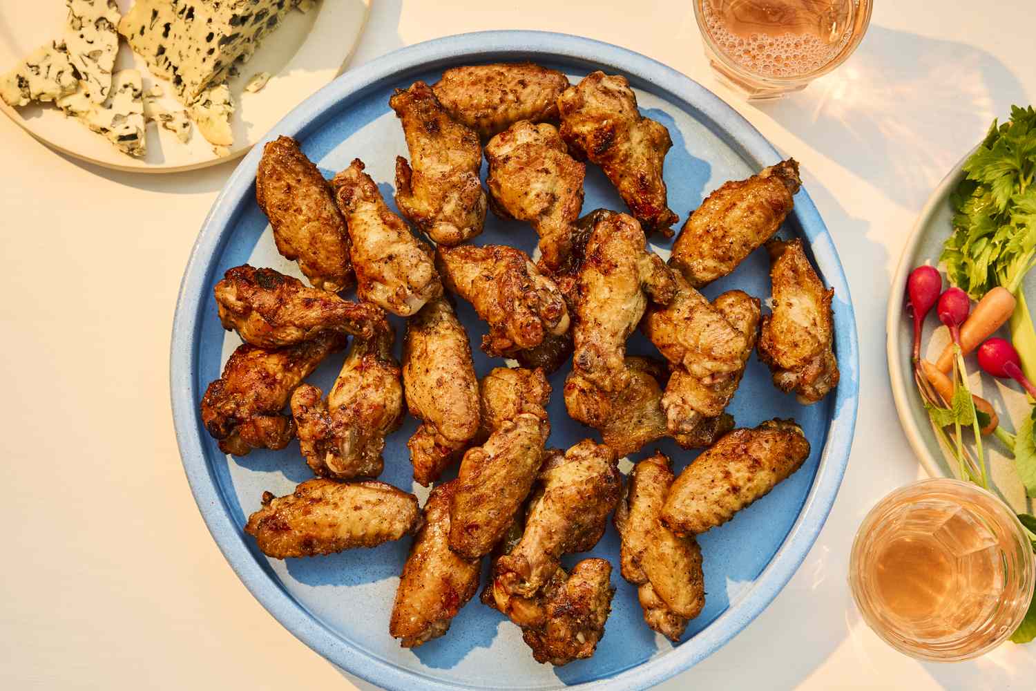 Charcoal-Grilled Chicken Wings with Spicy Dry Rub and Homemade Pickles