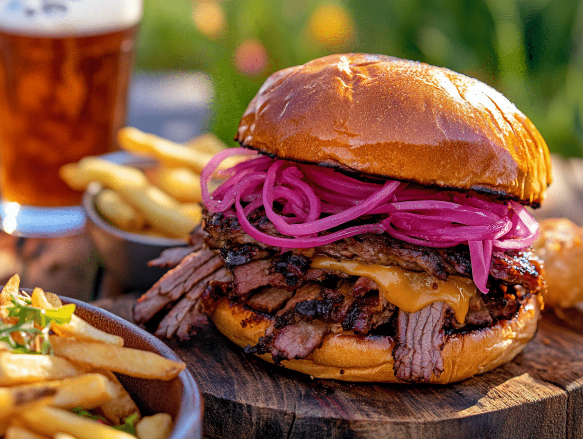 Smoked Brisket Cheeseburger with Pickled Onions