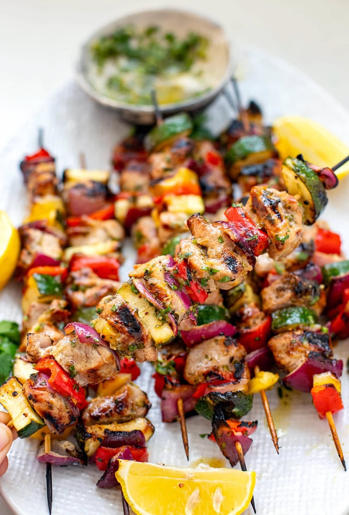 Citrus-Honey Grilled Pork Skewers with Mint Yogurt Sauce
