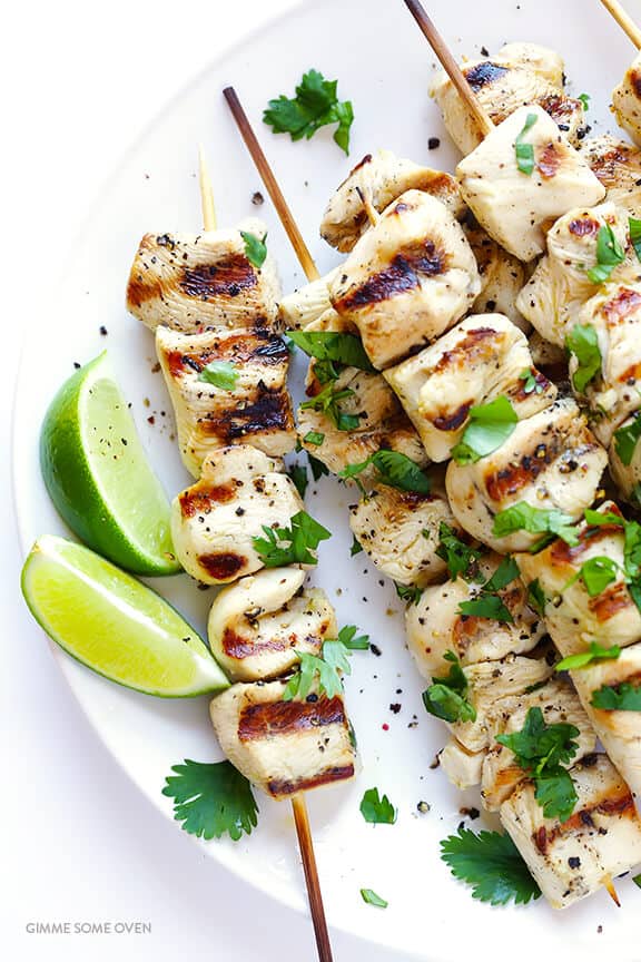 Tequila-Lime Grilled Chicken Skewers with Cilantro Yogurt Sauce
