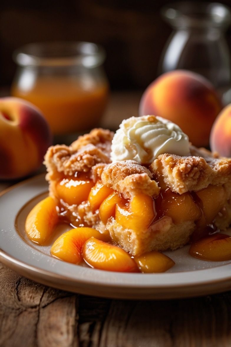 Old Fashioned Baked Peach Cobbler with Cinnamon Biscuit Topping