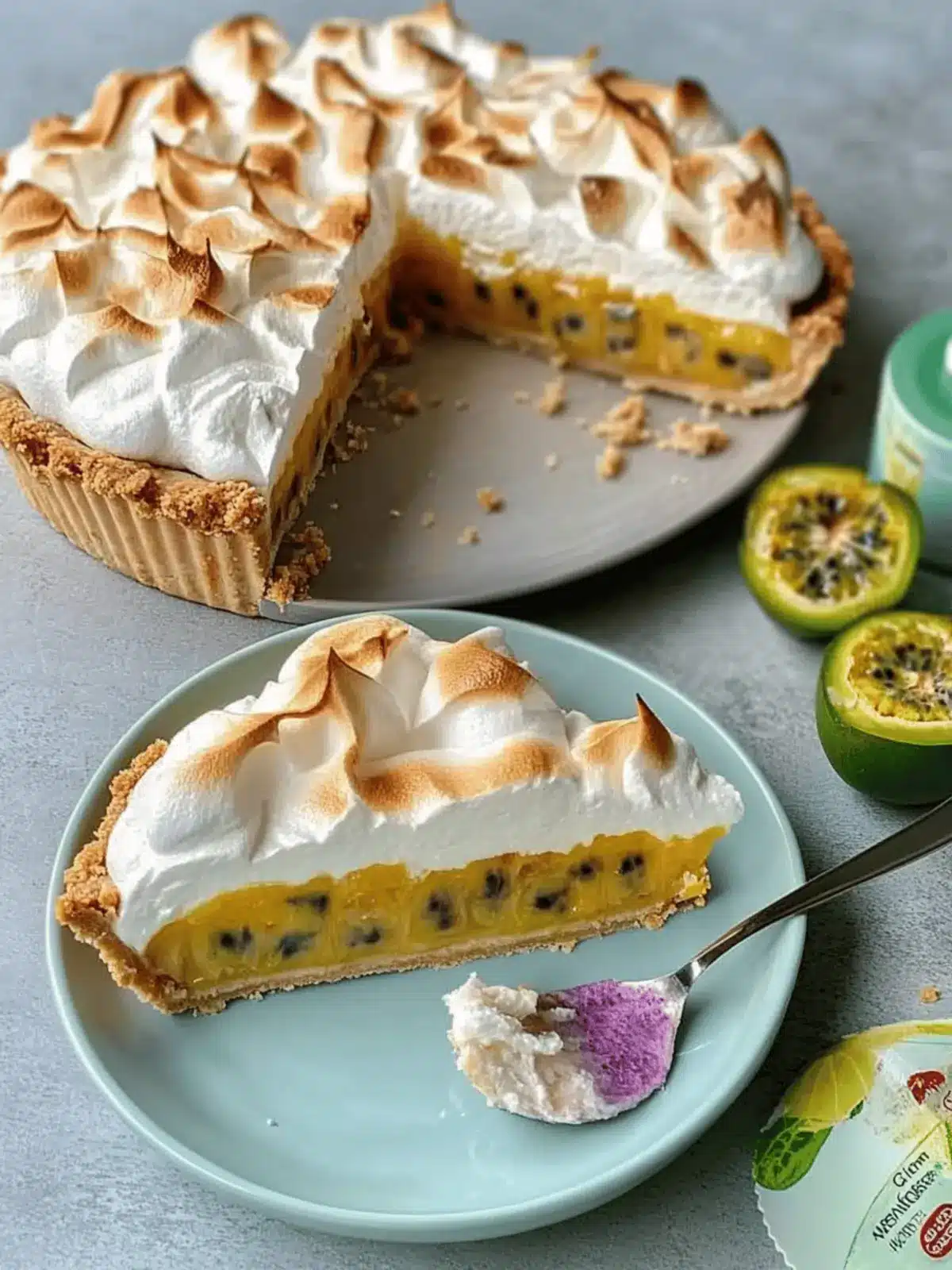 Passionfruit and Coconut Meringue Tart with Lychee Compote