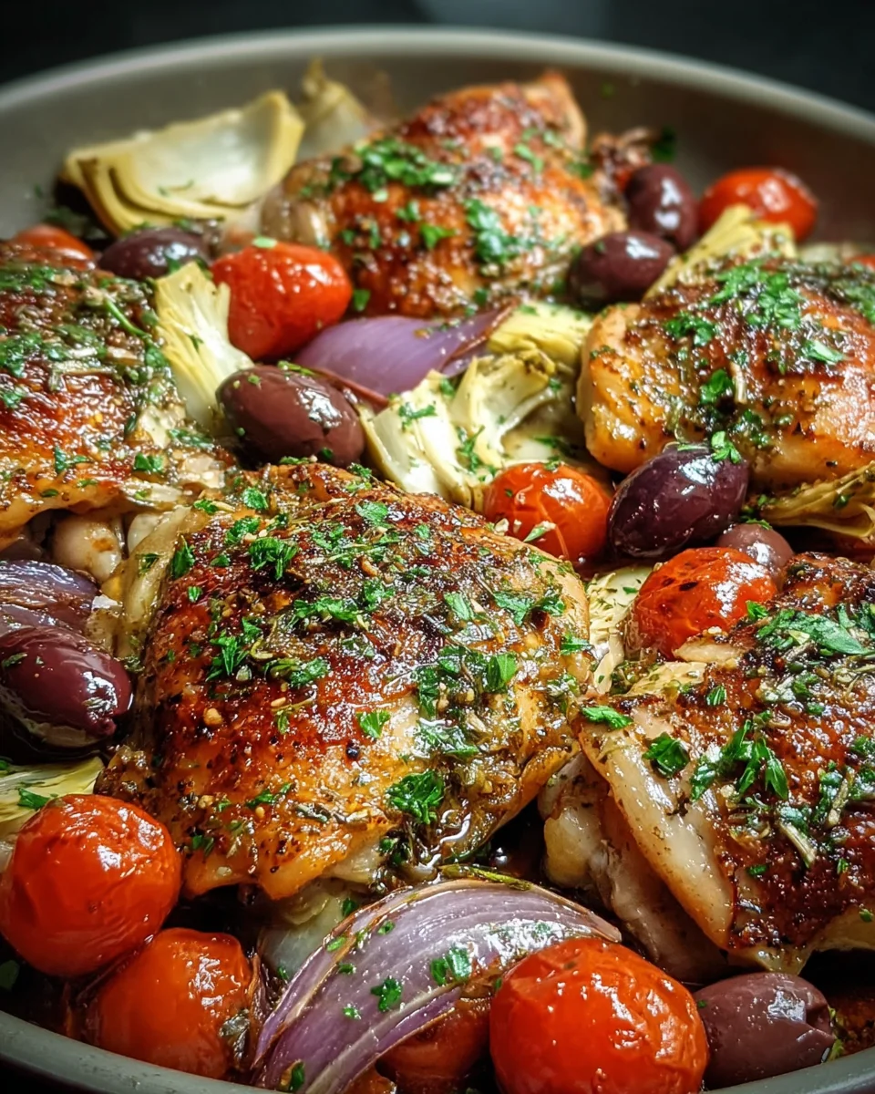 One-Pan Roasted Mediterranean Chicken with Olives and Artichokes
