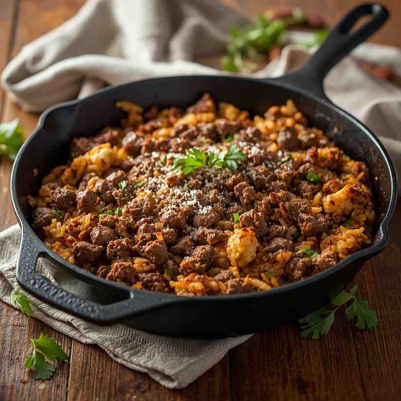 Paleo Ground Beef and Cauliflower Rice Skillet