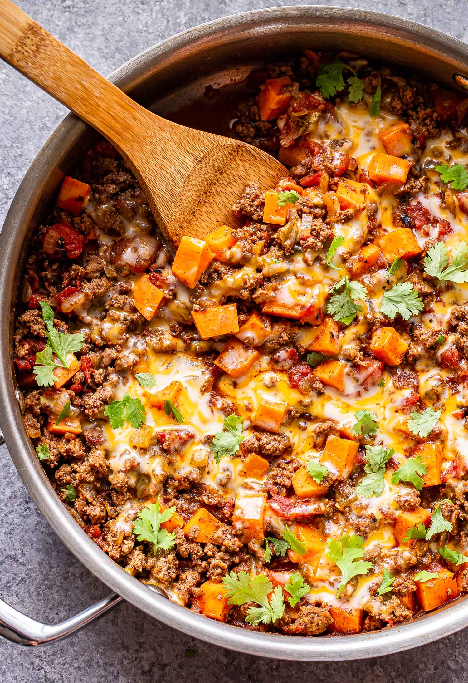 Sautéed Ground Beef with Roasted Sweet Potato and Spinach