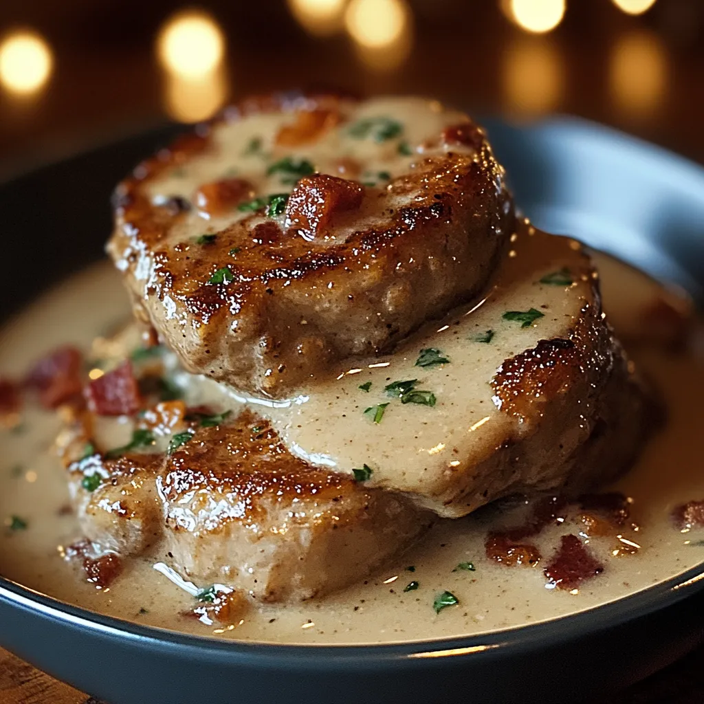 Bacon Fat Pan-Fried Pork Chops with Mushroom Gravy