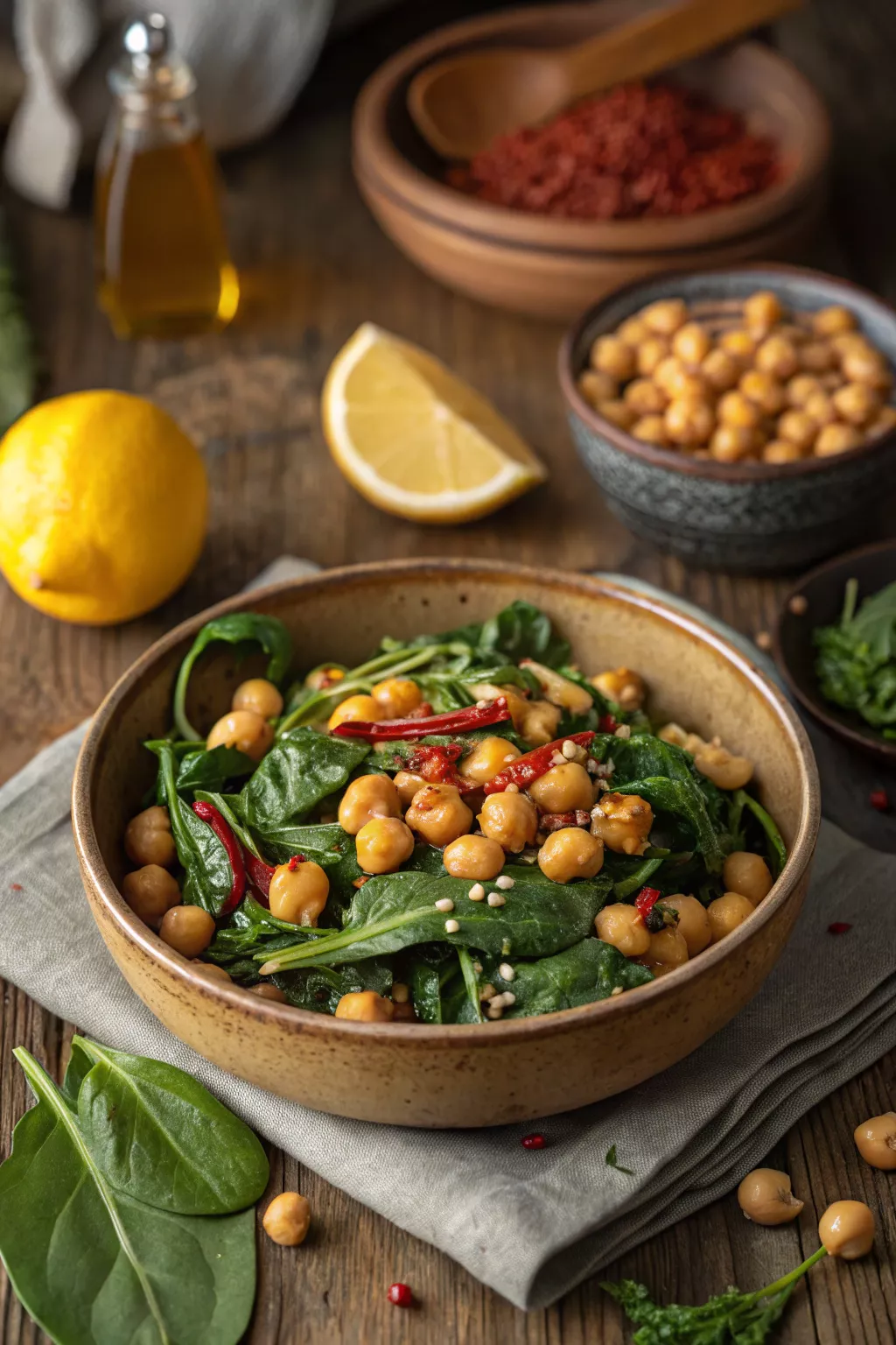 Lemon-Garlic Chickpea and Spinach Stir Fry