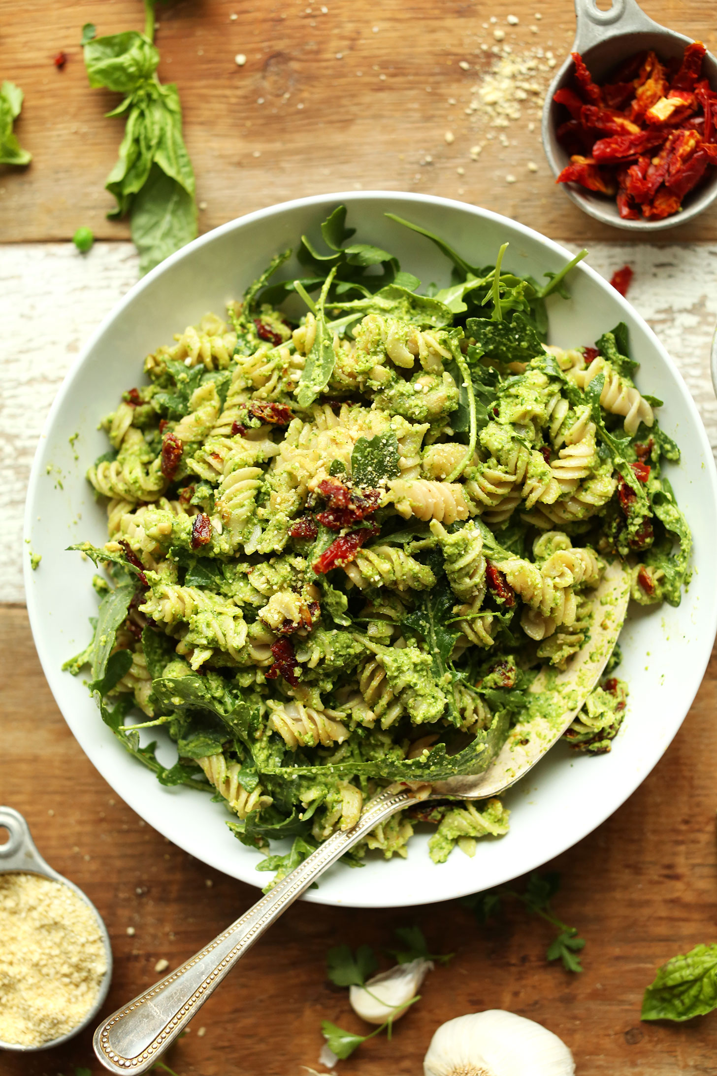 Lemon-Basil Pesto Pasta with Sun-Dried Tomatoes